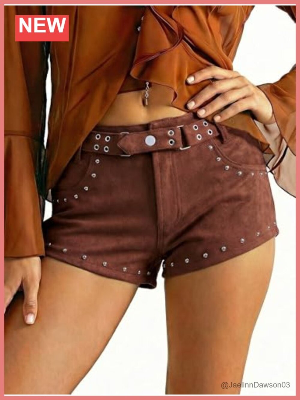Faux Suede Mid Rise Micro Shorts with Studs & Belt for Summer Concert